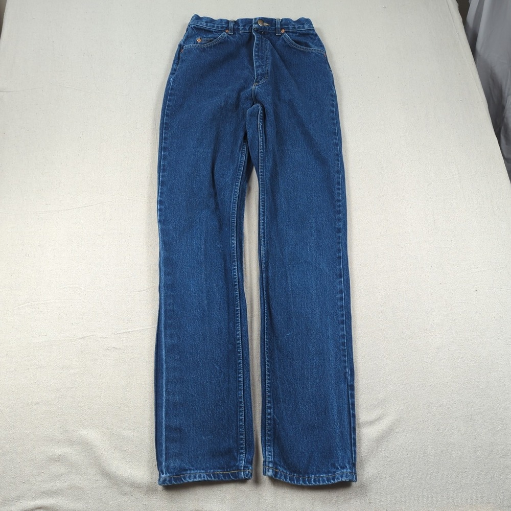 Vintage Lee Jeans Women 1 26 Blue Long High Rise Straight Union USA Made Scovill